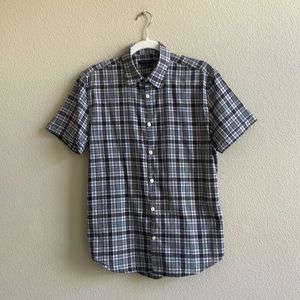 ❤️John Varvatos USA, short sleeve, button,black,gray, white & red plaid, mens, S